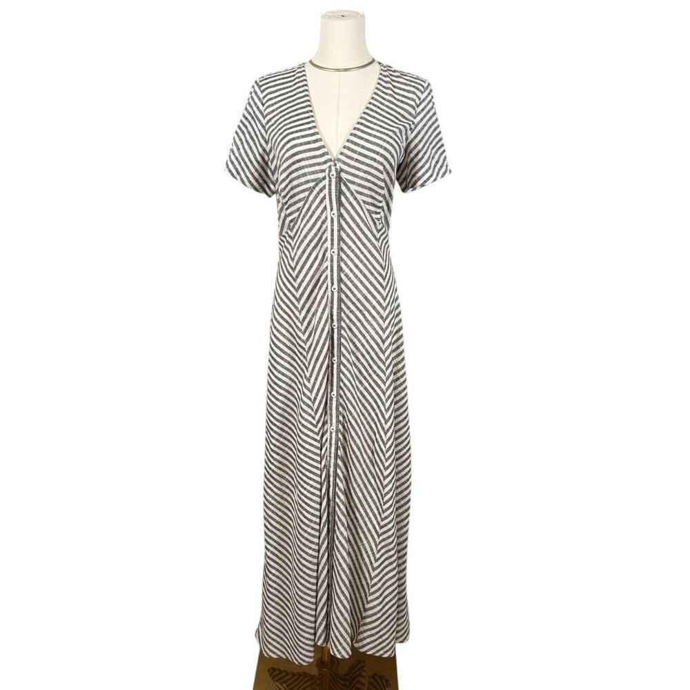 Max Studio Black White Stripe Cotton Maxi Dress Size 8 Button Front - Picture 2 of 10